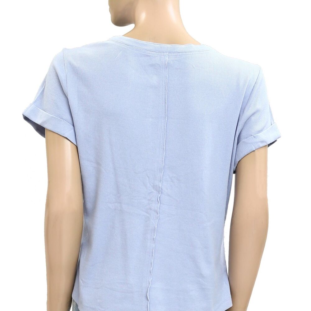Pilcro Anthropologie The Andie Ribbed Henley Blouse Top Short Sleeve XL 280155 - Picture 6 of 7
